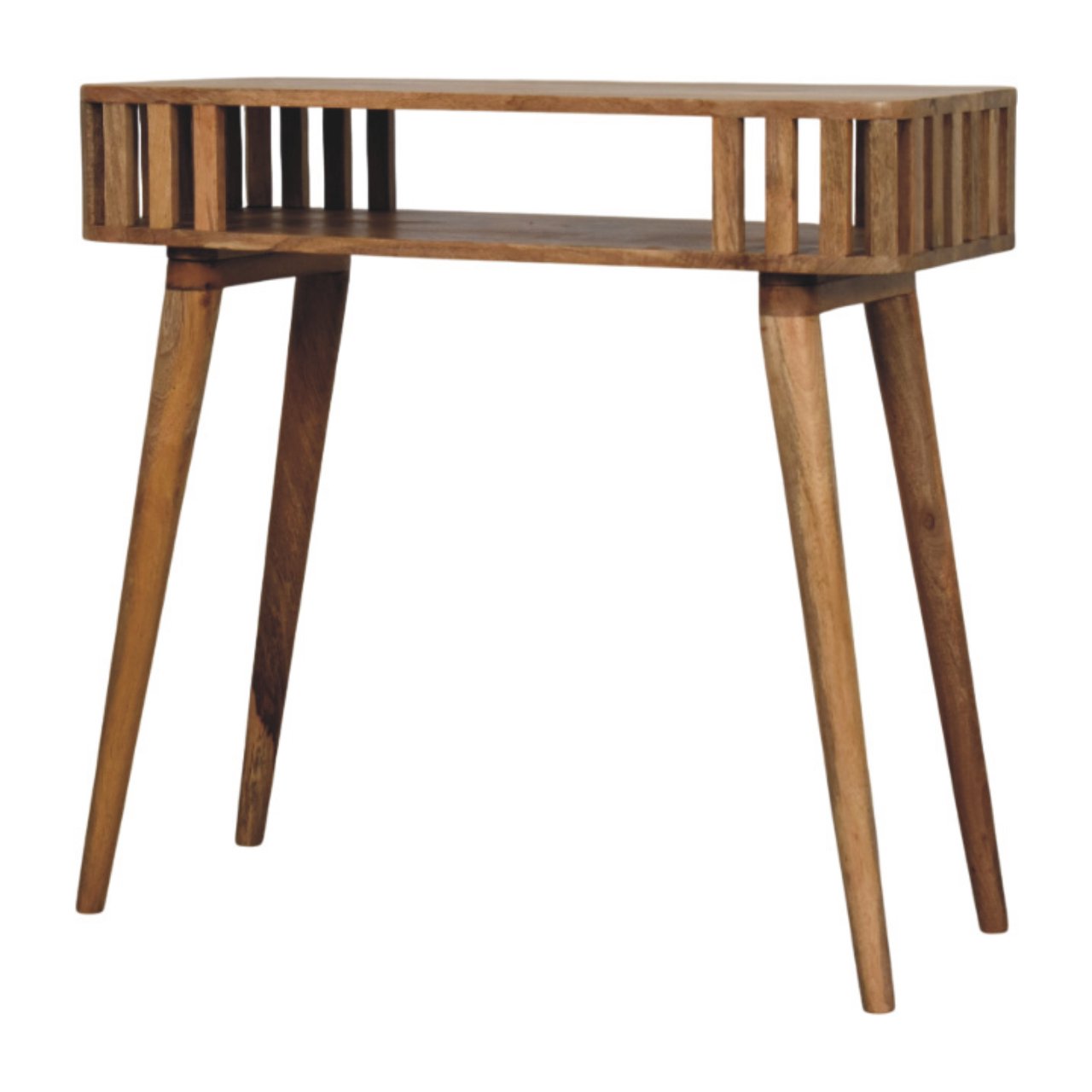 Slatted Oak-ish Console Table | Open Shelf