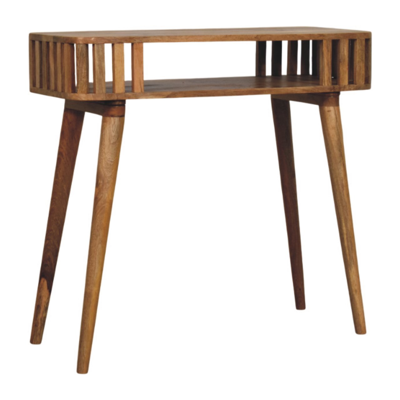 Slatted Oak-ish Console Table | Open Shelf