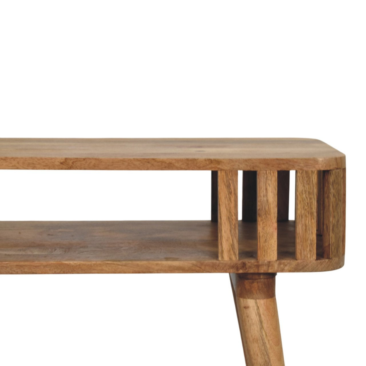 Slatted Oak-ish Console Table | Open Shelf