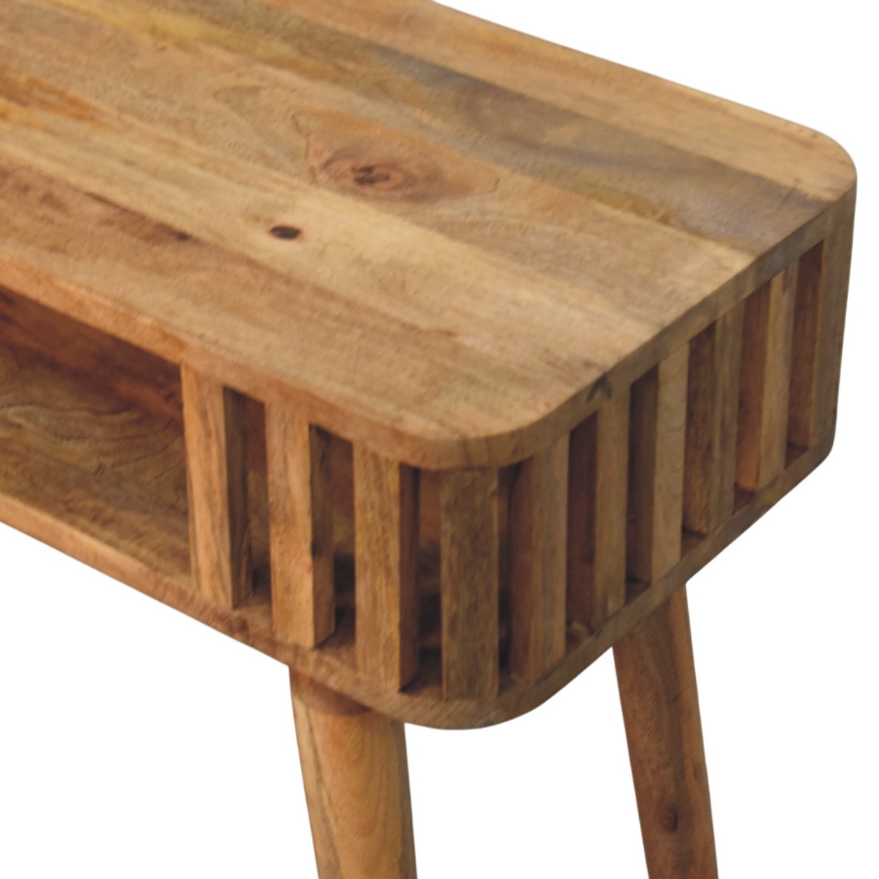 Slatted Oak-ish Console Table | Open Shelf