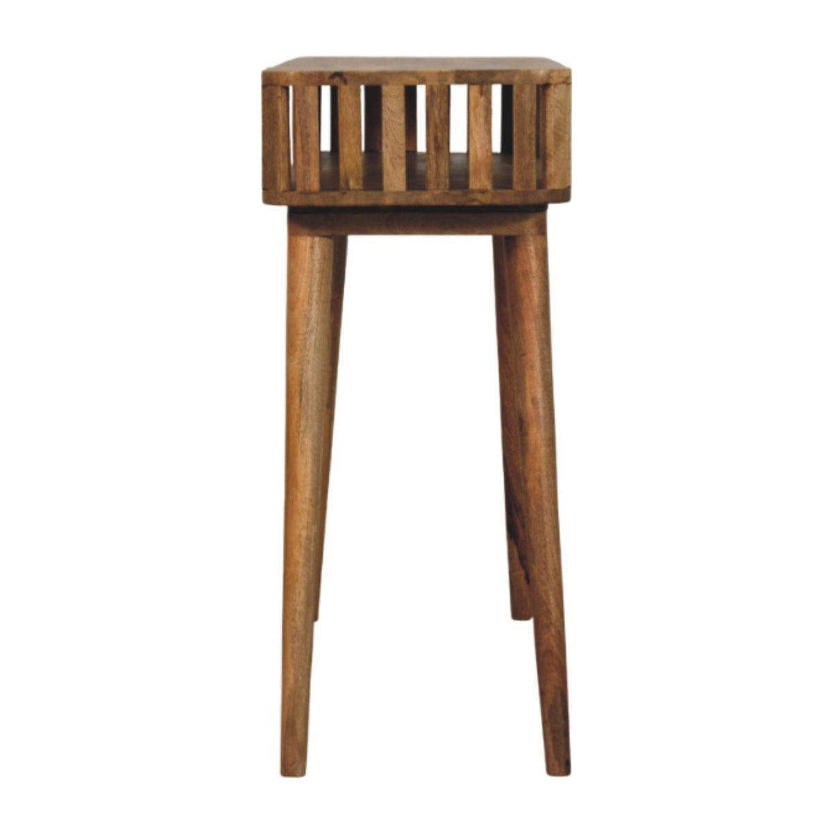 Slatted Oak-ish Console Table | Open Shelf