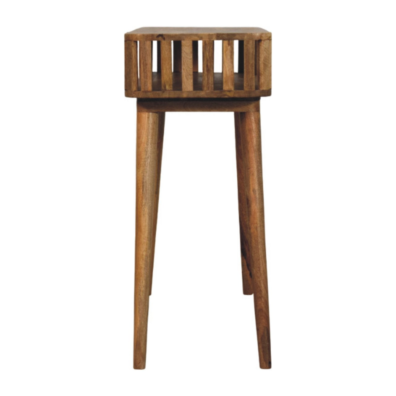 Slatted Oak-ish Console Table | Open Shelf