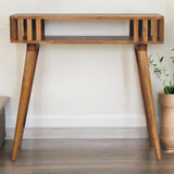 Slatted Oak-ish Console Table | Open Shelf