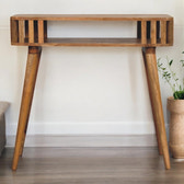 Slatted Oak-ish Console Table | Open Shelf