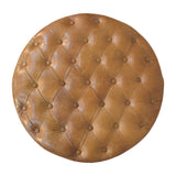 Brown Buffalo Leather Round Ottoman with Castor Legs Storage Bench | Brass