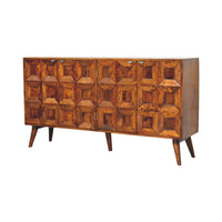 Solis Carved 4 Door Chestnut Sideboard Chest of Drawers