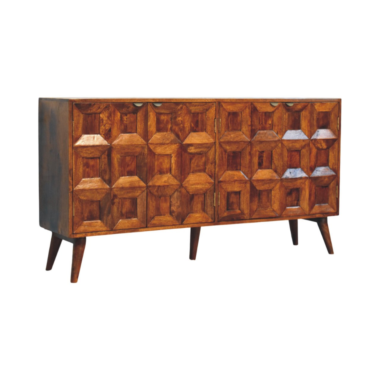Solis Carved 4 Door Chestnut Sideboard Chest of Drawers | Linen Hand-Carved