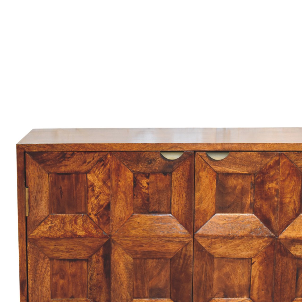 Solis Carved 4 Door Chestnut Sideboard Chest of Drawers | Linen Hand-Carved