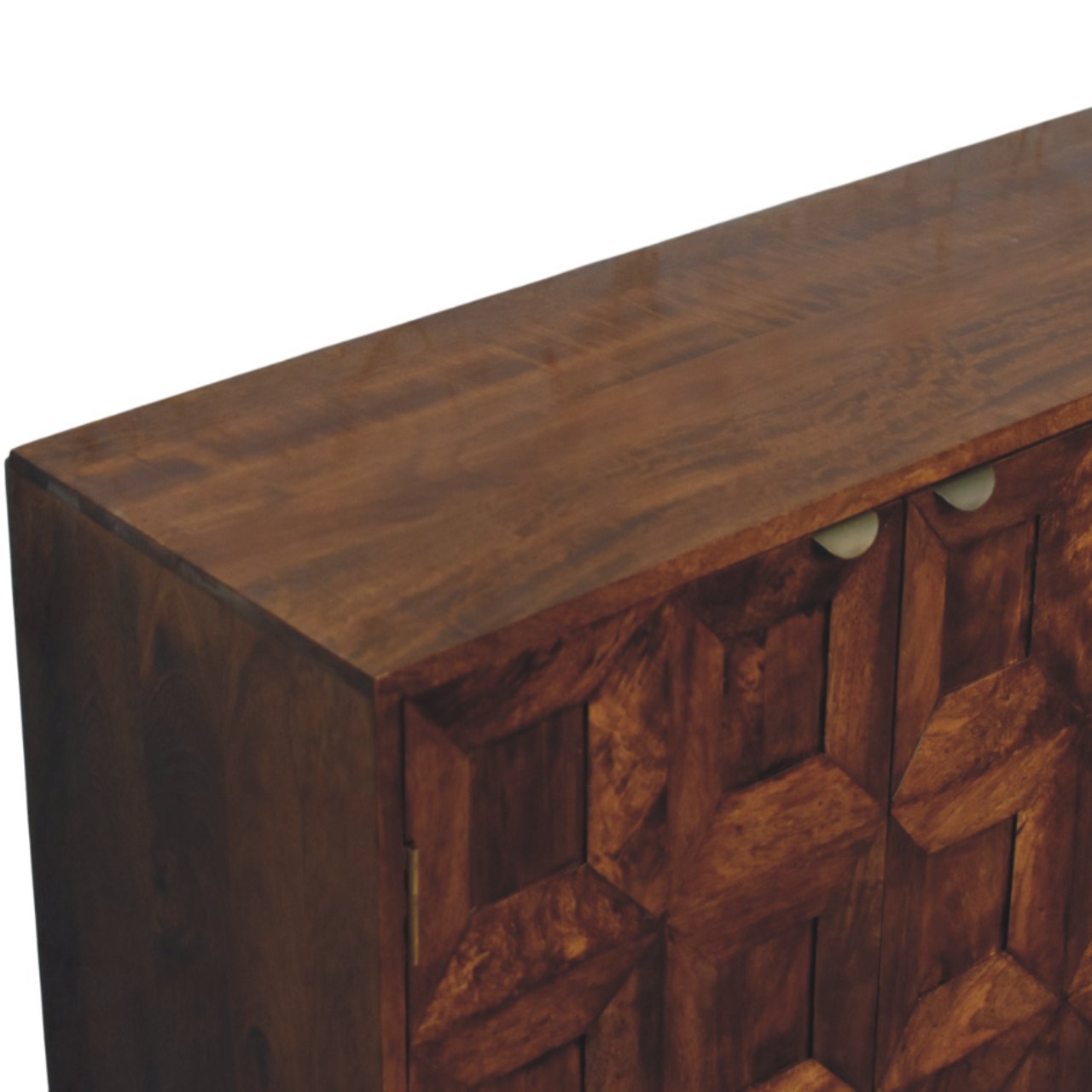 Solis Carved 4 Door Chestnut Sideboard Chest of Drawers | Linen Hand-Carved