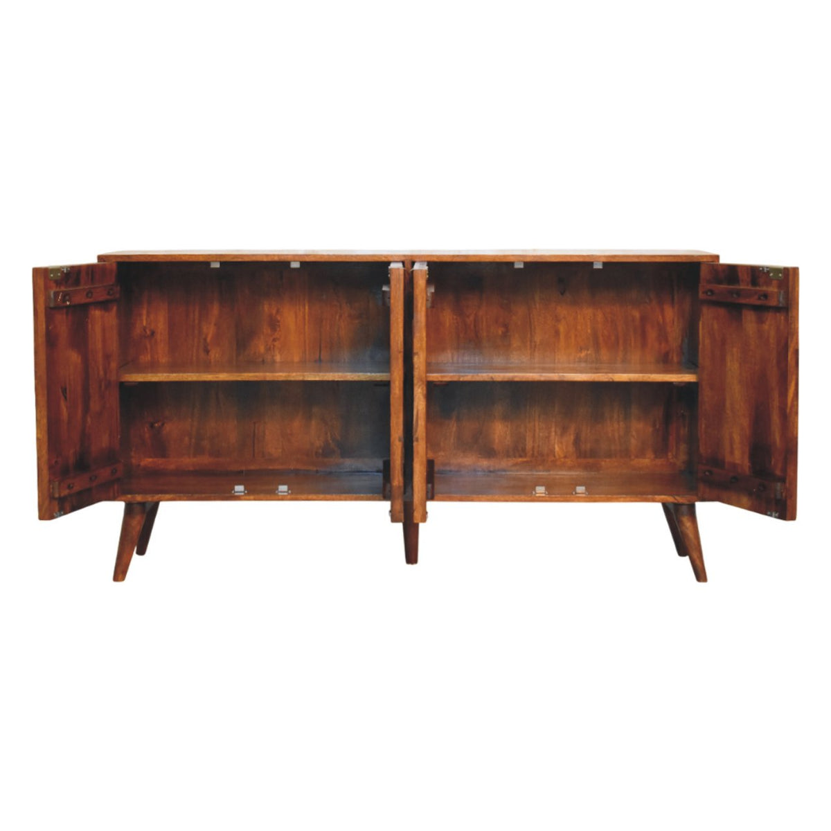Solis Carved 4 Door Chestnut Sideboard Chest of Drawers | Linen Hand-Carved