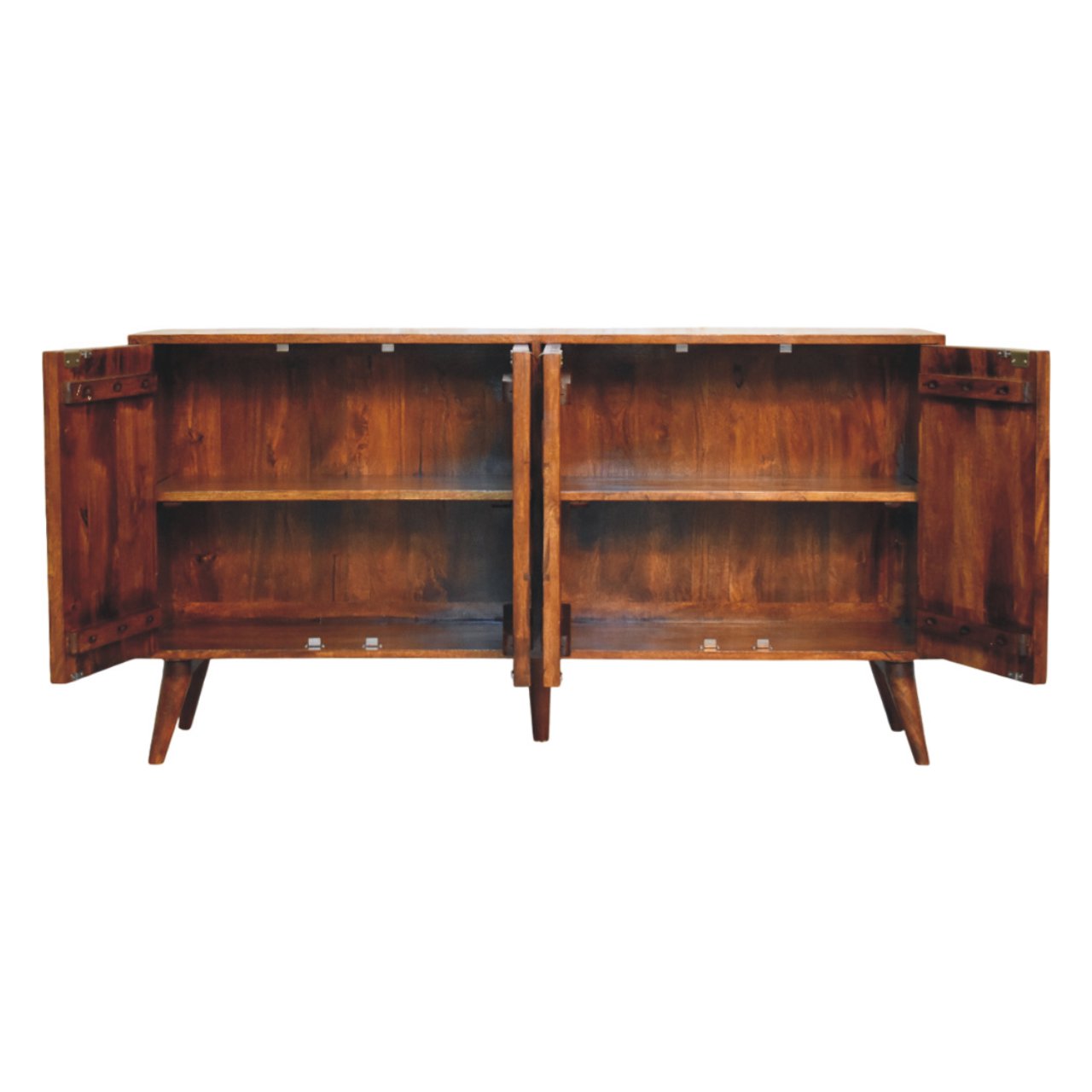Solis Carved 4 Door Chestnut Sideboard Chest of Drawers | Linen Hand-Carved