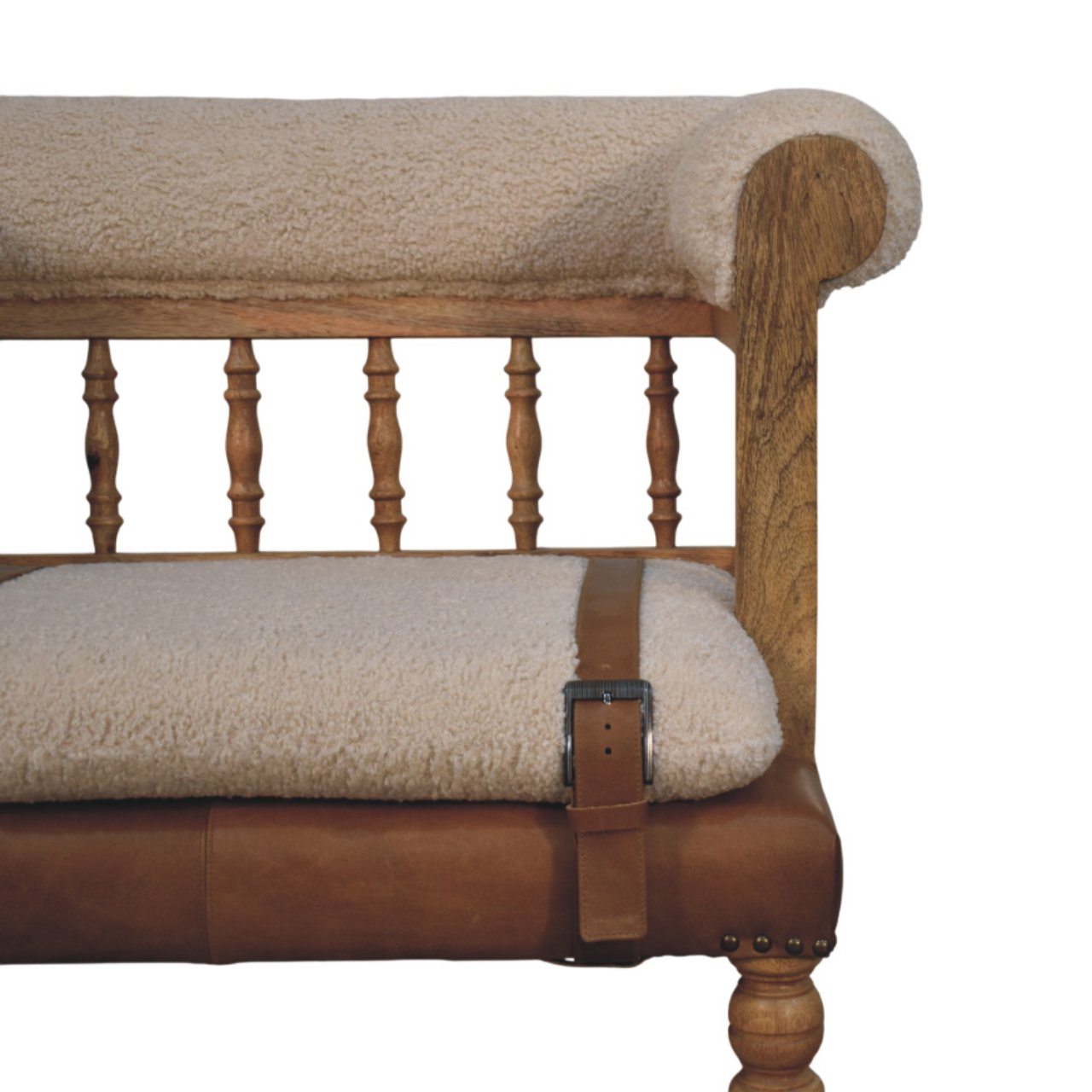 Strapped Hallway Boucle Bench | Oak-Ish