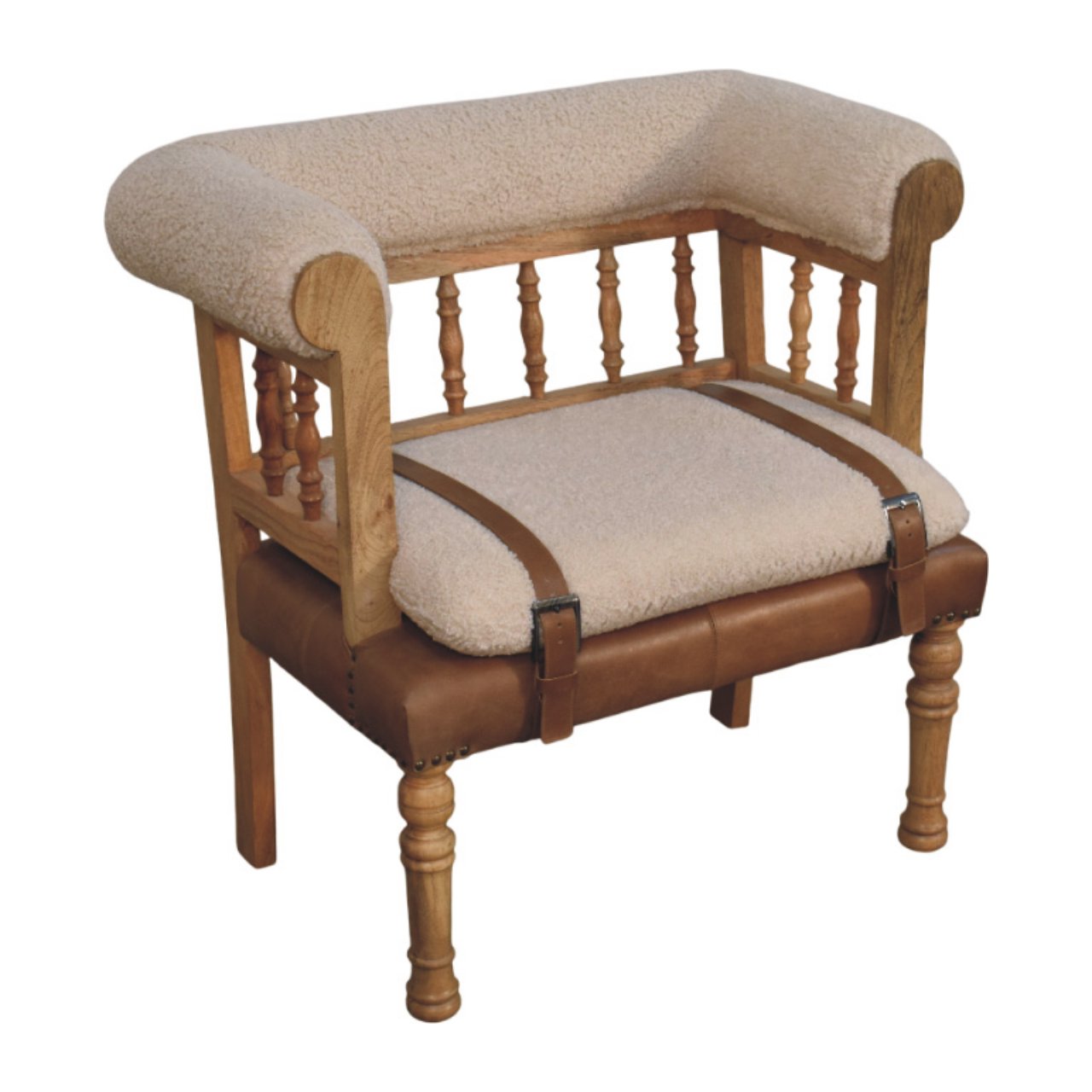 Strapped Hallway Boucle Bench | Oak-Ish