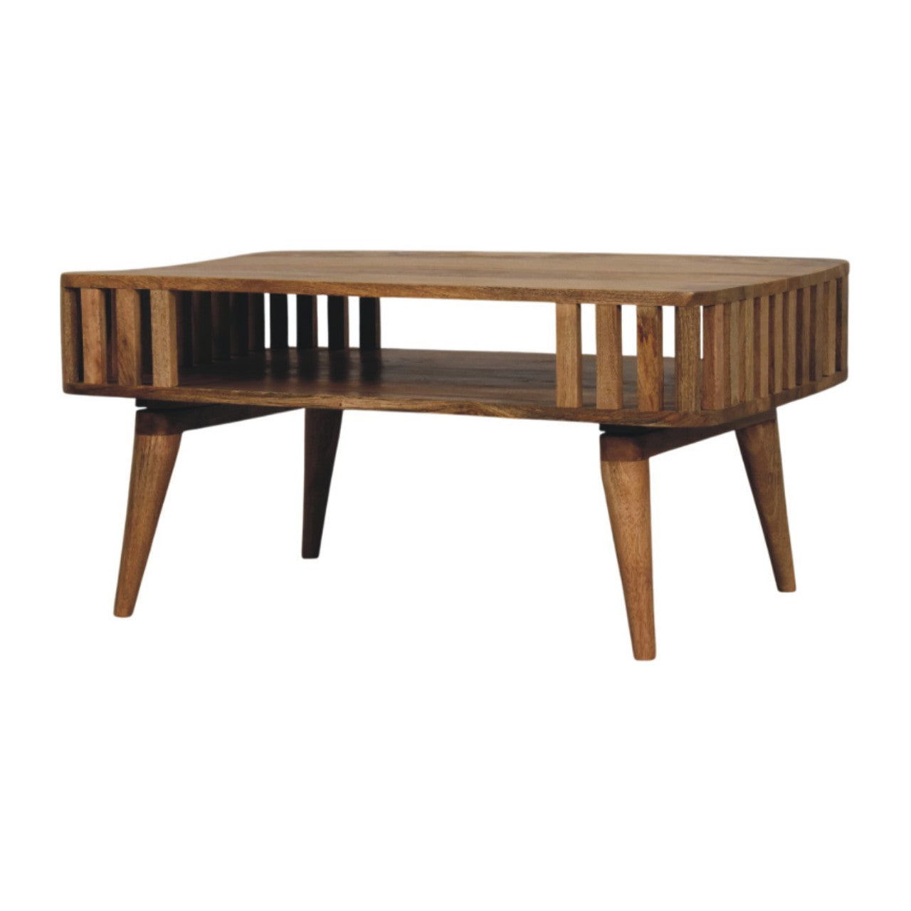 Slatted Oak-ish Coffee Table | Open Shelf