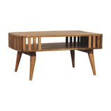 Slatted Oak-ish Coffee Table | Open Shelf