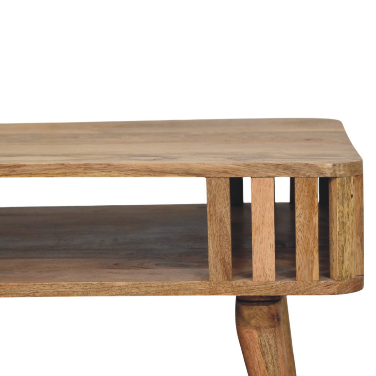 Slatted Oak-ish Coffee Table | Open Shelf