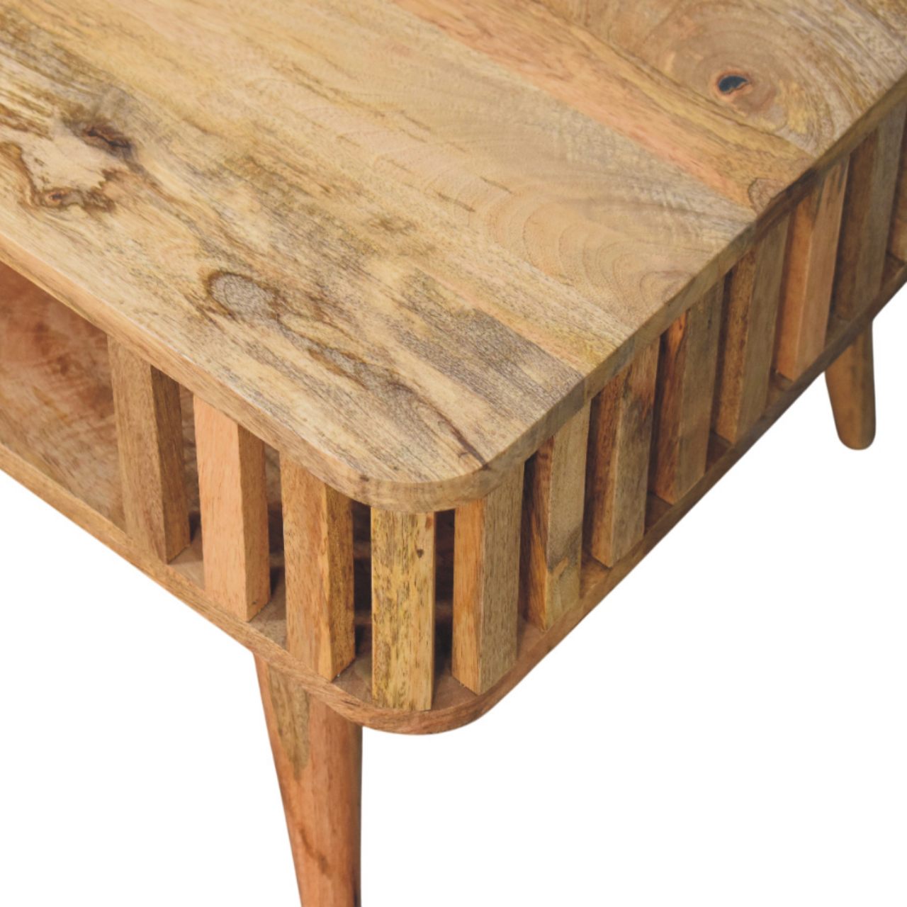 Slatted Oak-ish Coffee Table | Open Shelf