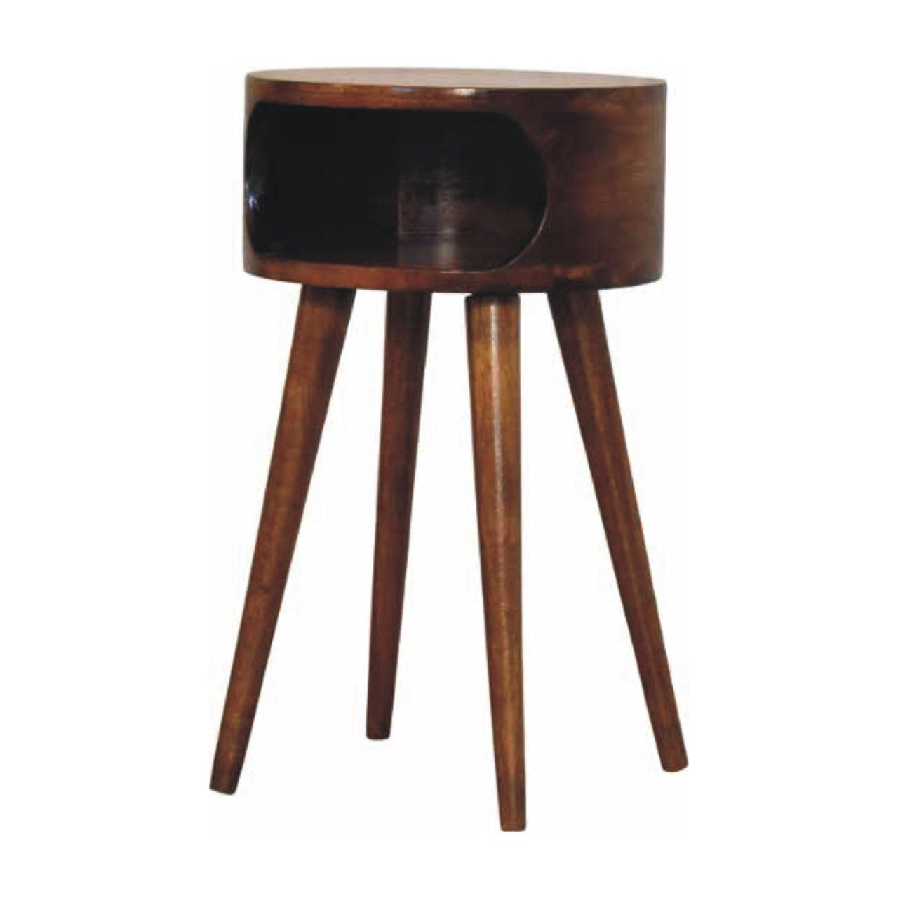 Round Chestnut Nightstand with Open Shelf Chest of Drawers Default Title