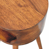Round Chestnut Nightstand with Open Shelf Chest of Drawers
