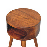 Round Chestnut Nightstand with Open Shelf Chest of Drawers