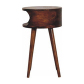 Round Chestnut Nightstand with Open Shelf Chest of Drawers