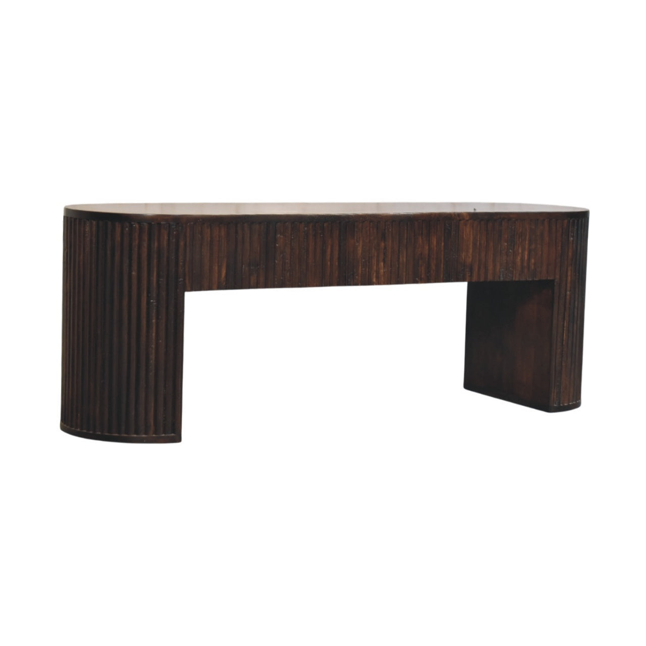 Velvet Mocha Fluted Bench | Hand-Carved