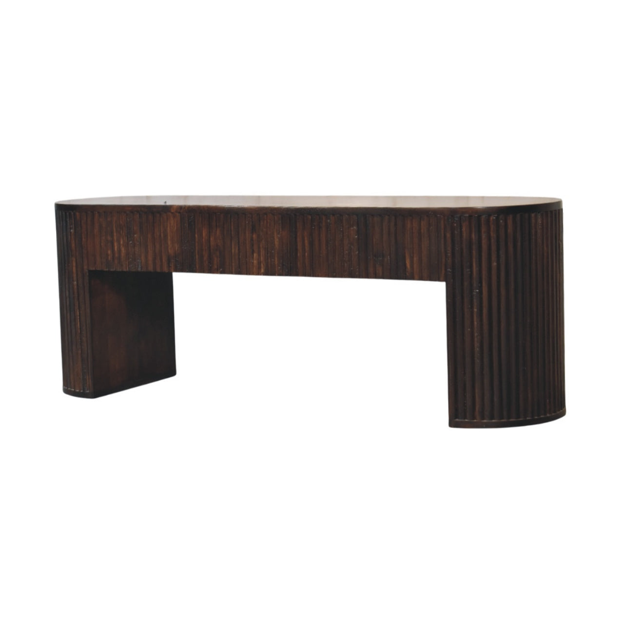 Velvet Mocha Fluted Bench | Hand-Carved