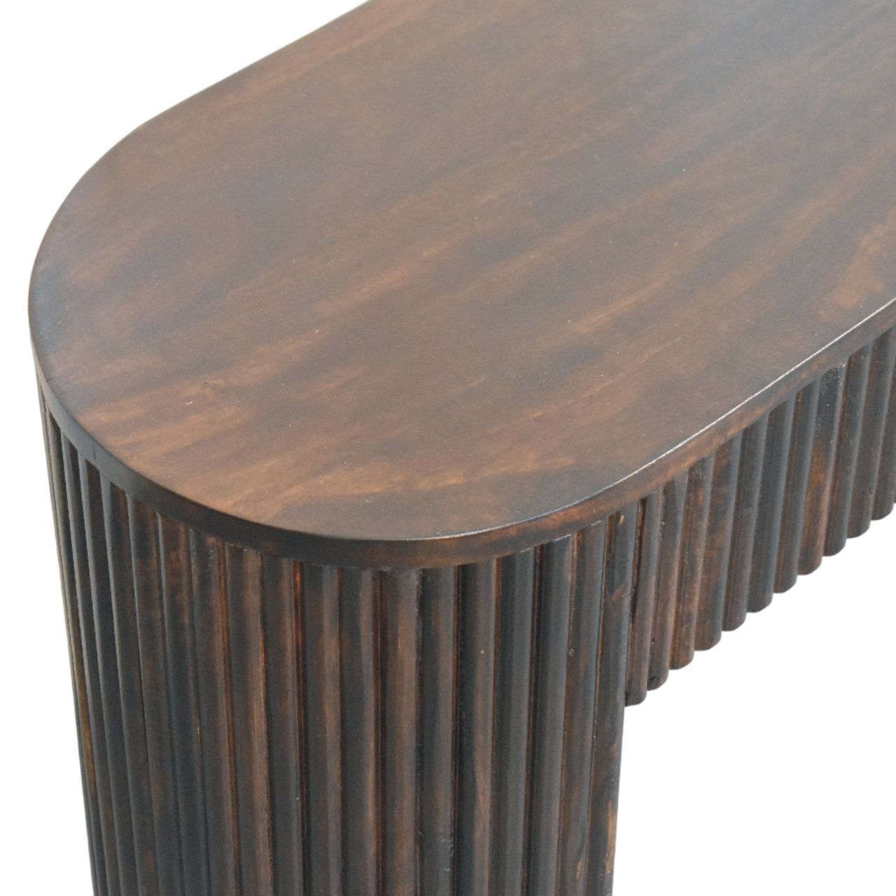 Velvet Mocha Fluted Bench | Hand-Carved
