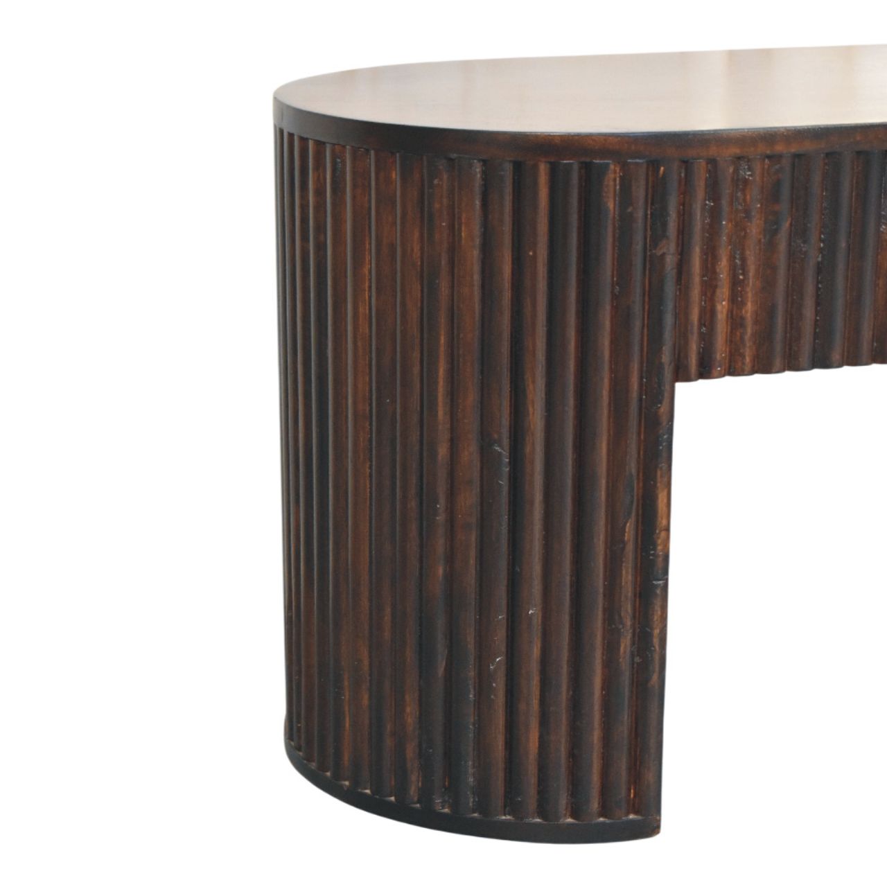 Velvet Mocha Fluted Bench | Hand-Carved