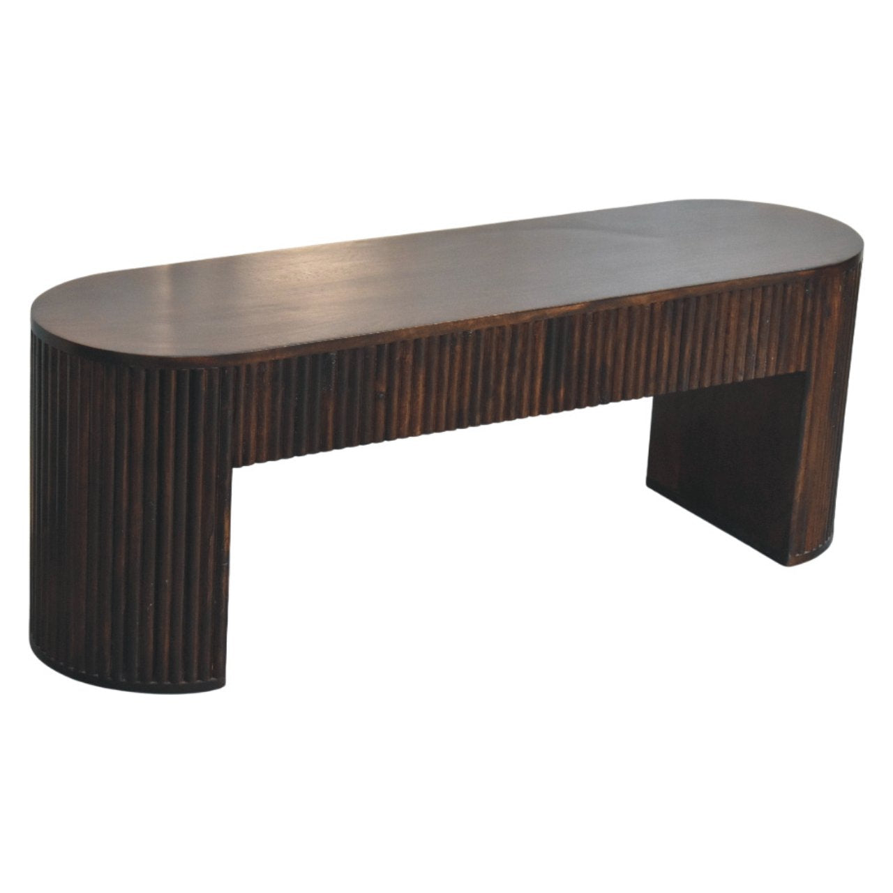 Velvet Mocha Fluted Bench | Hand-Carved