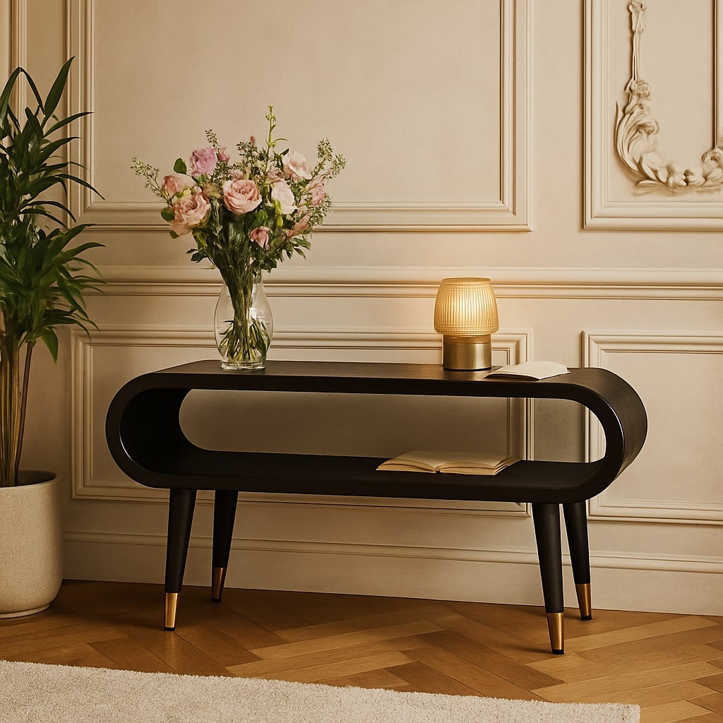 Curved Edge Media with Brass Accents TV Media Unit | Velvet