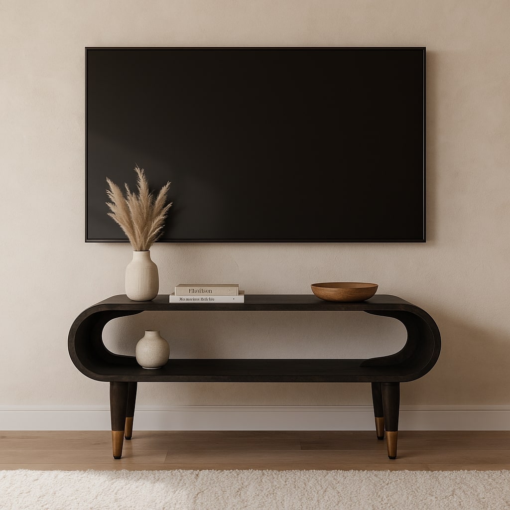Curved Edge Media with Brass Accents TV Media Unit | Velvet