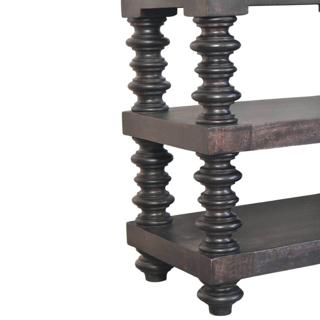 Spindle Shelf Console in Carbon Ash Chest of Drawers | Open Shelf