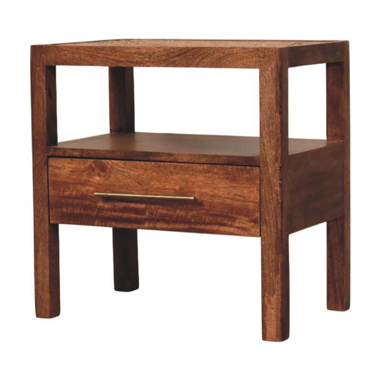 The Caldera Bedside Stand Bedside Table | Honey Caramel Rattan Open Shelf