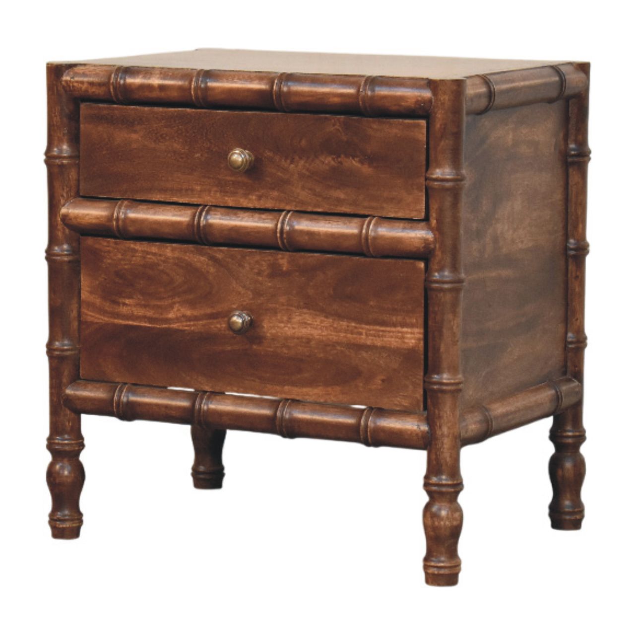 Bamboo Frame Nightstand in Roasted Almond Accent Piece | Brass Solid Mango Wood Default Title