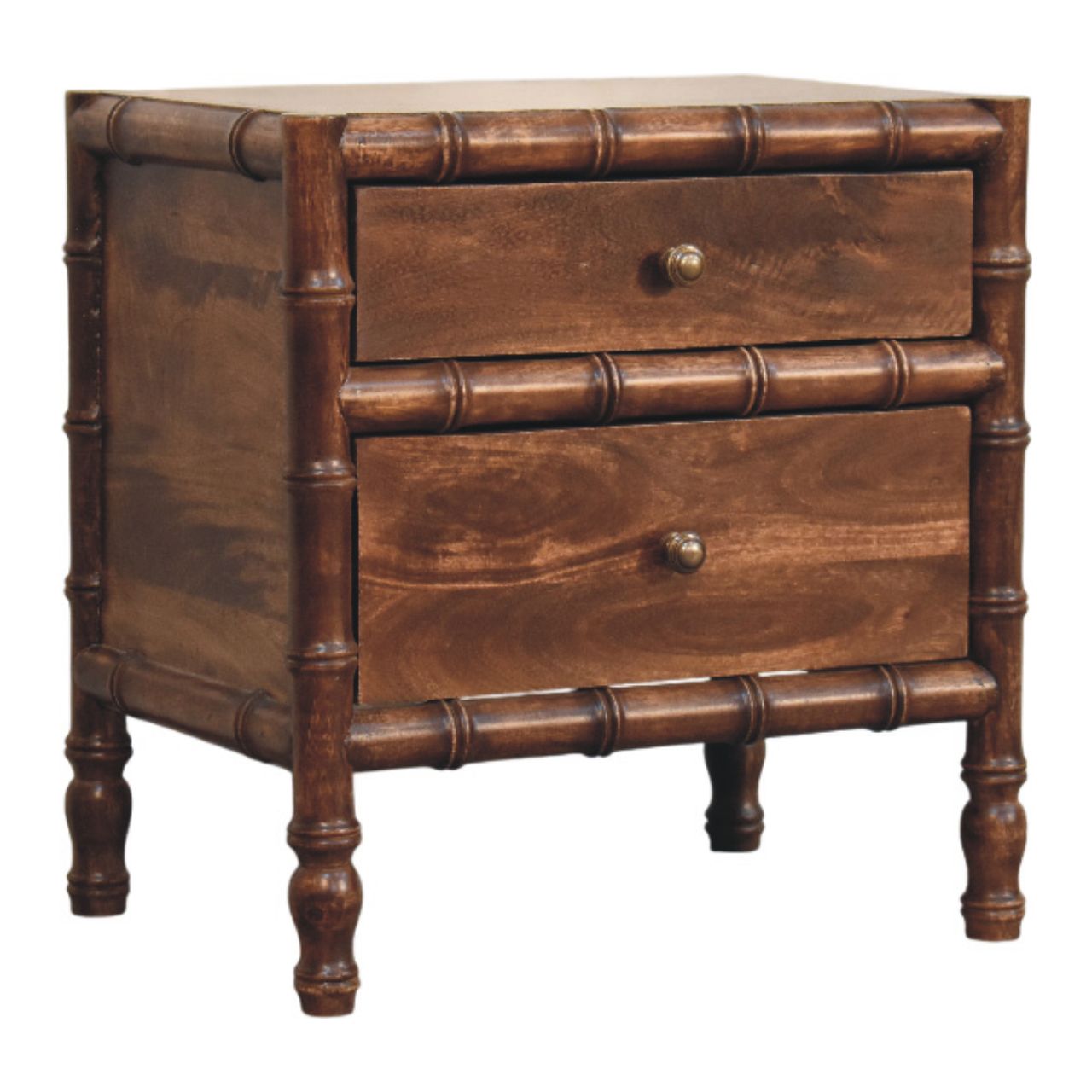 Bamboo Frame Nightstand in Roasted Almond Accent Piece | Brass Solid Mango Wood