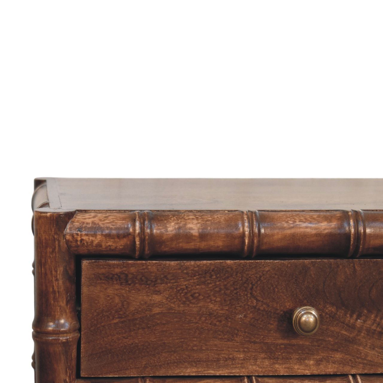 Bamboo Frame Nightstand in Roasted Almond Accent Piece | Brass Solid Mango Wood