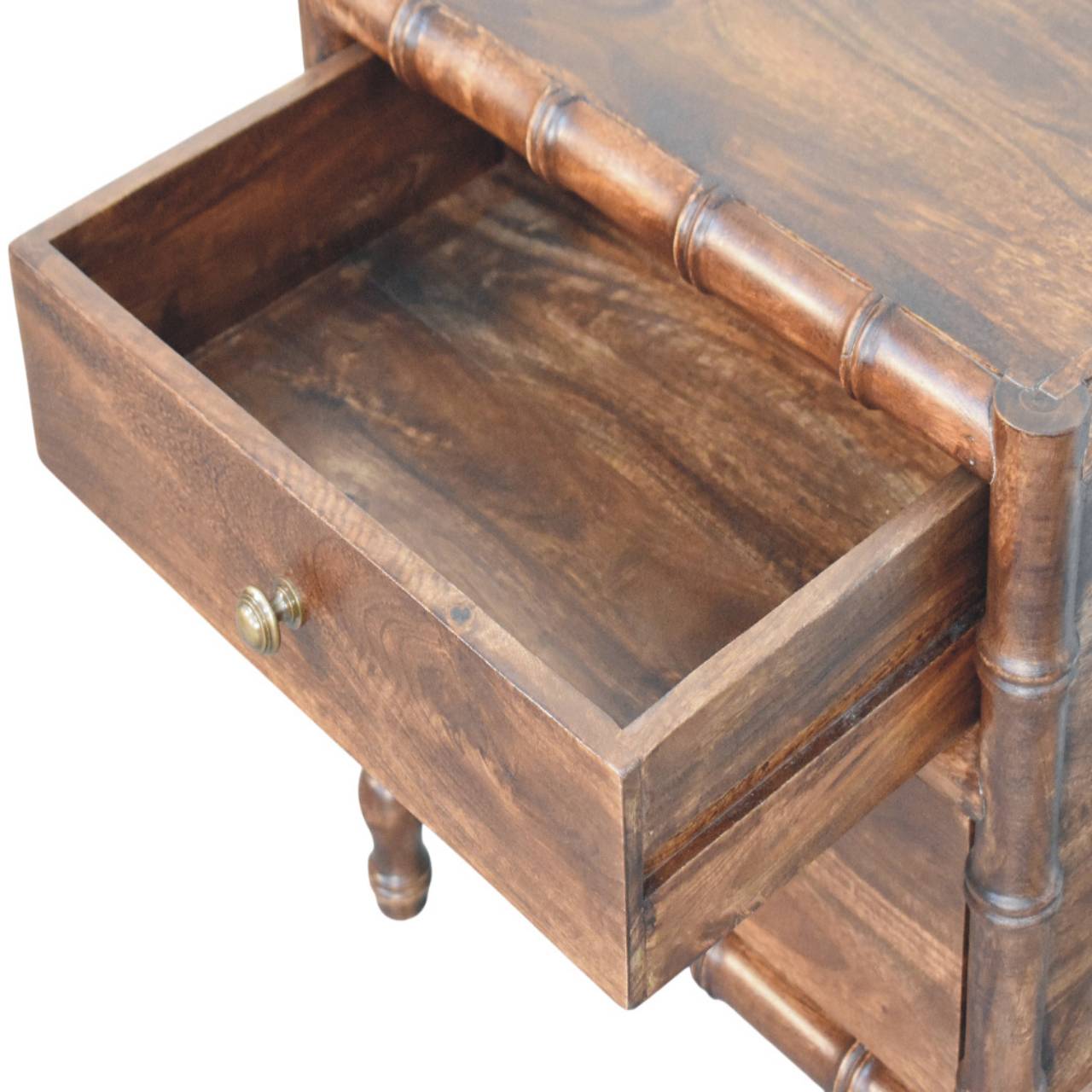 Bamboo Frame Nightstand in Roasted Almond Accent Piece | Brass Solid Mango Wood