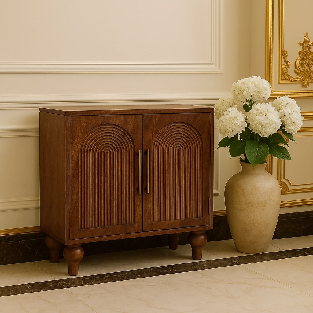 Arco Groove Sideboard Chest of Drawers | Brass Solid Mango Wood Hand-Carved