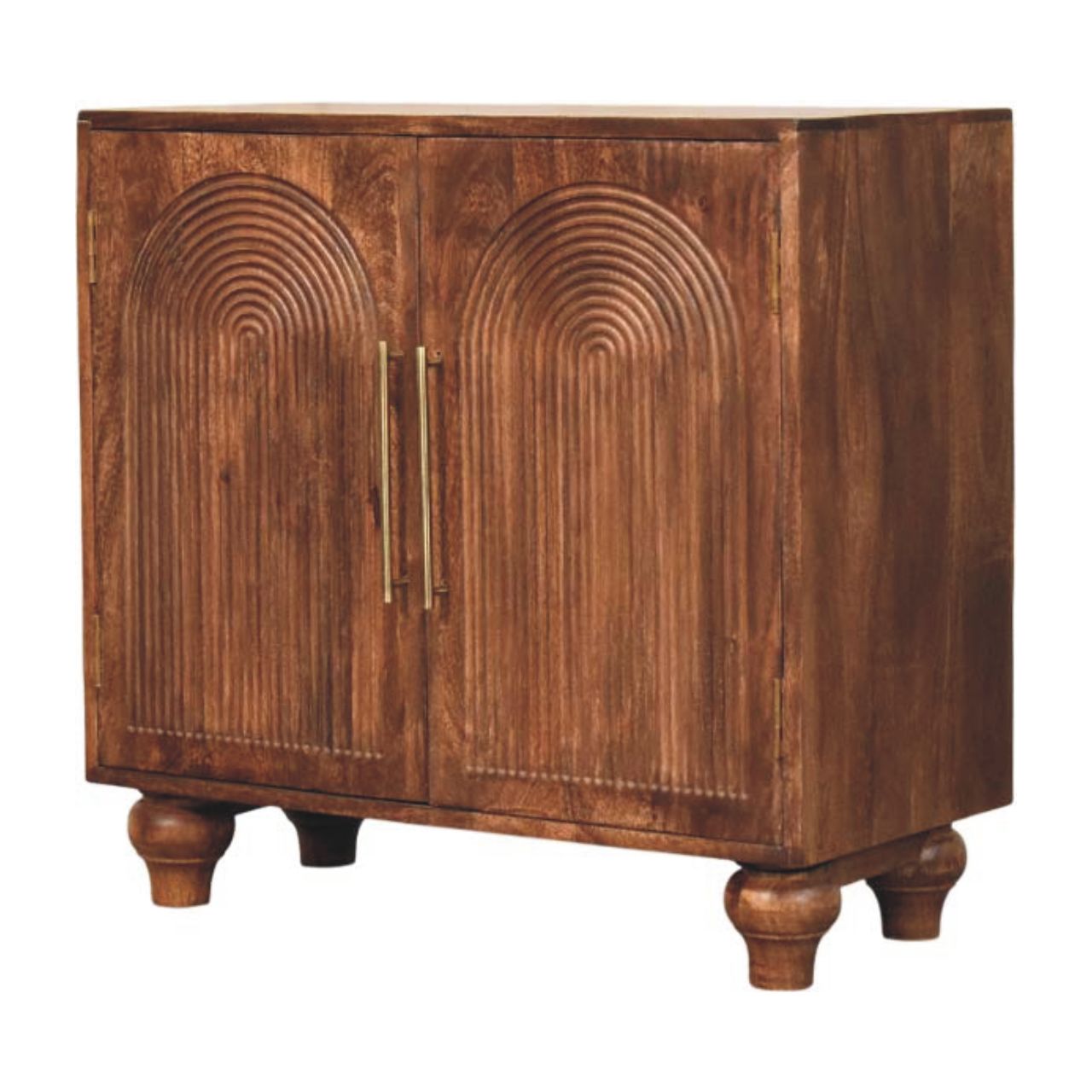 Arco Groove Sideboard Chest of Drawers | Brass Solid Mango Wood Hand-Carved