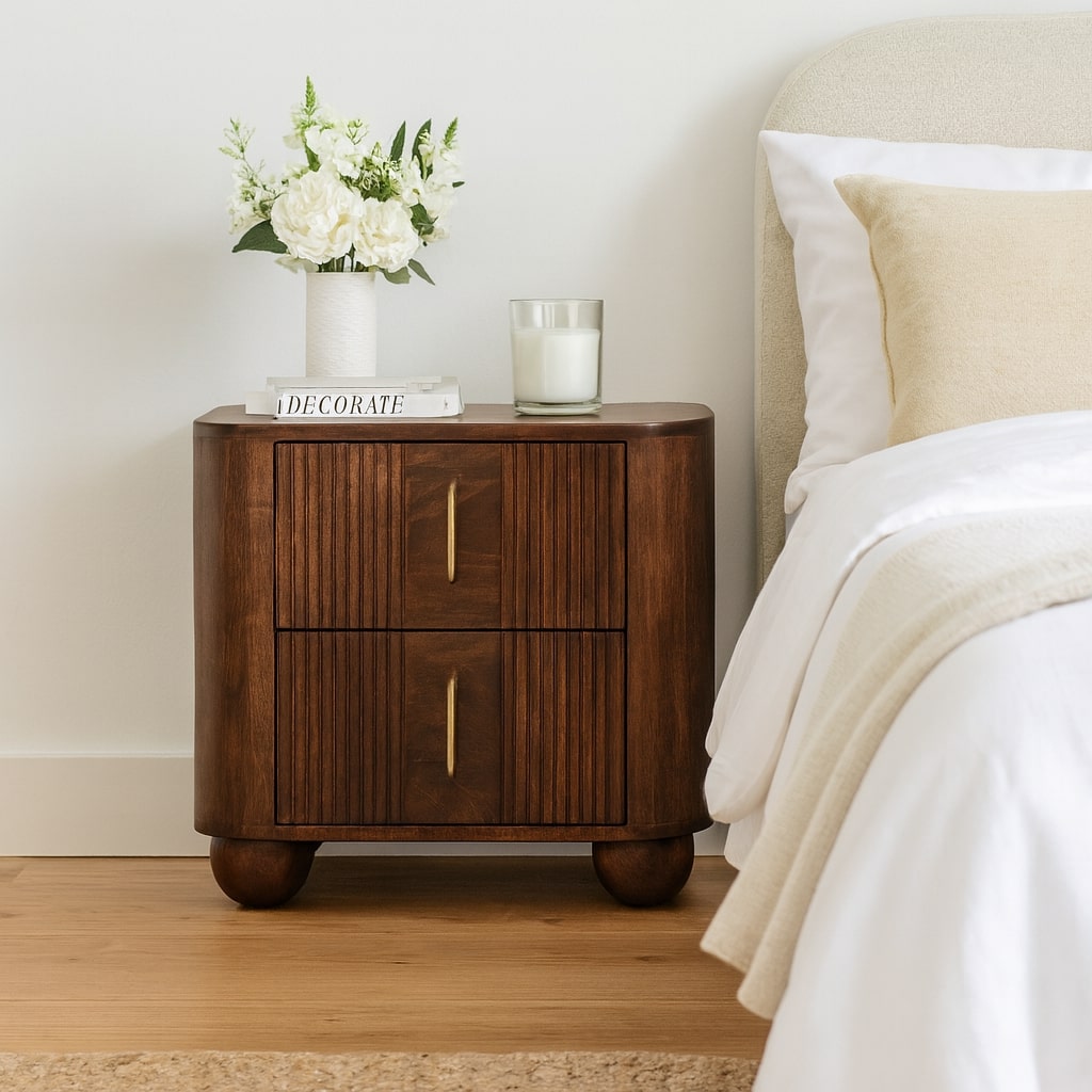 Solis Fluted Mini Sideboard Chest of Drawers | Oak Solid Mango Wood Hand-Carved