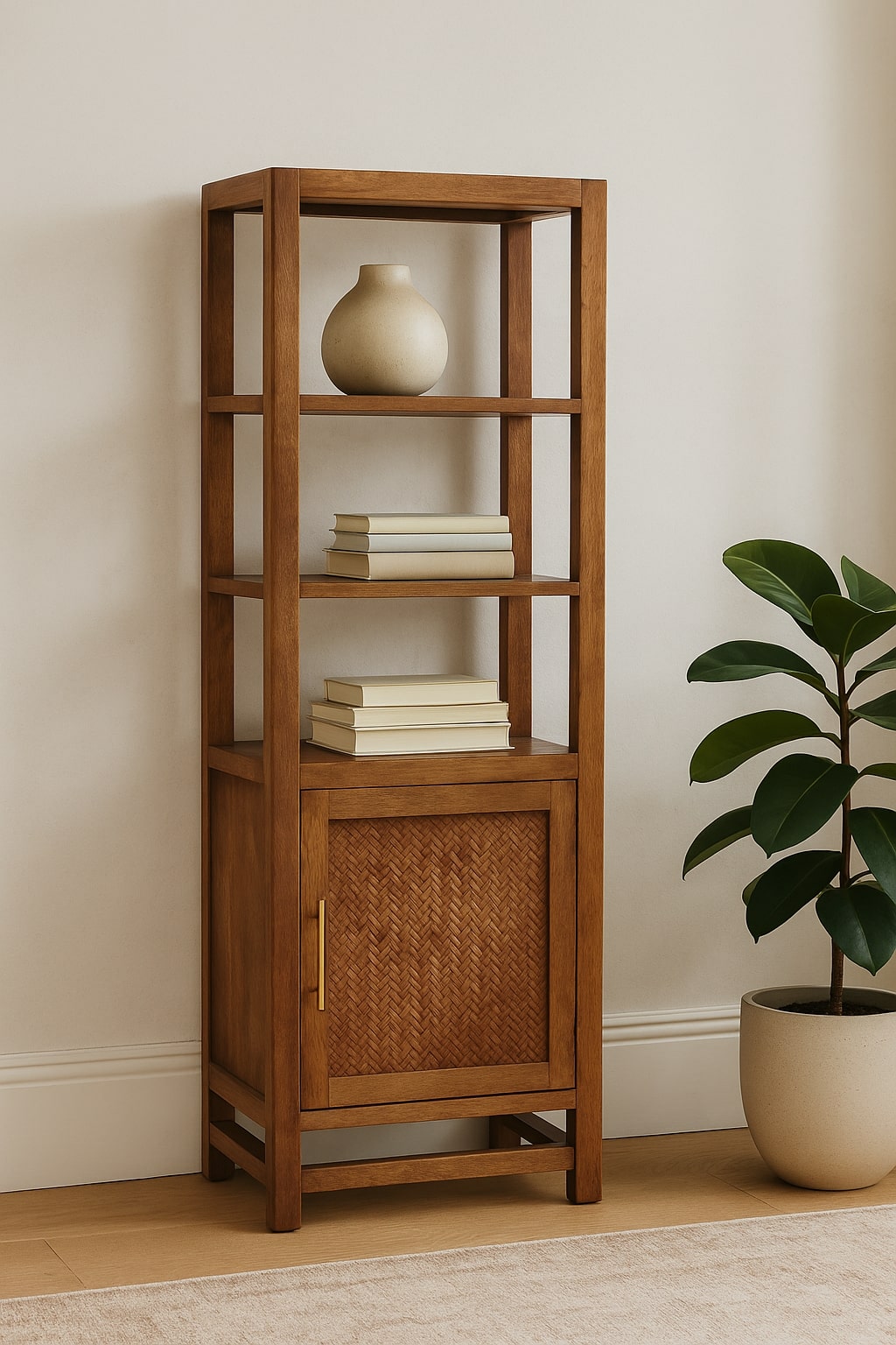 Solid Wood Open Shelf Unit Chest of Drawers | Rattan