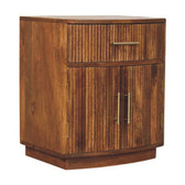 Solid Wood Curved Ribbed Bedside with Drawer Bedside | Oak Solid Mango Wood
