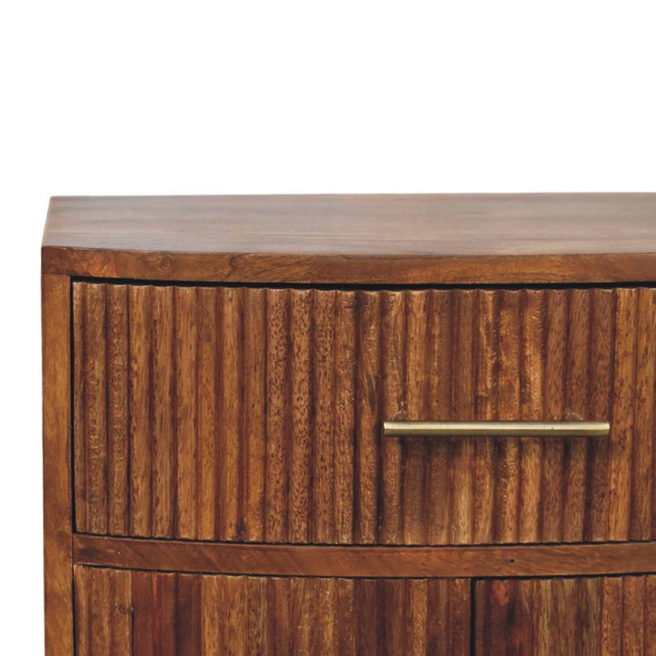 Solid Wood Curved Ribbed Bedside with Drawer Bedside | Oak Solid Mango Wood