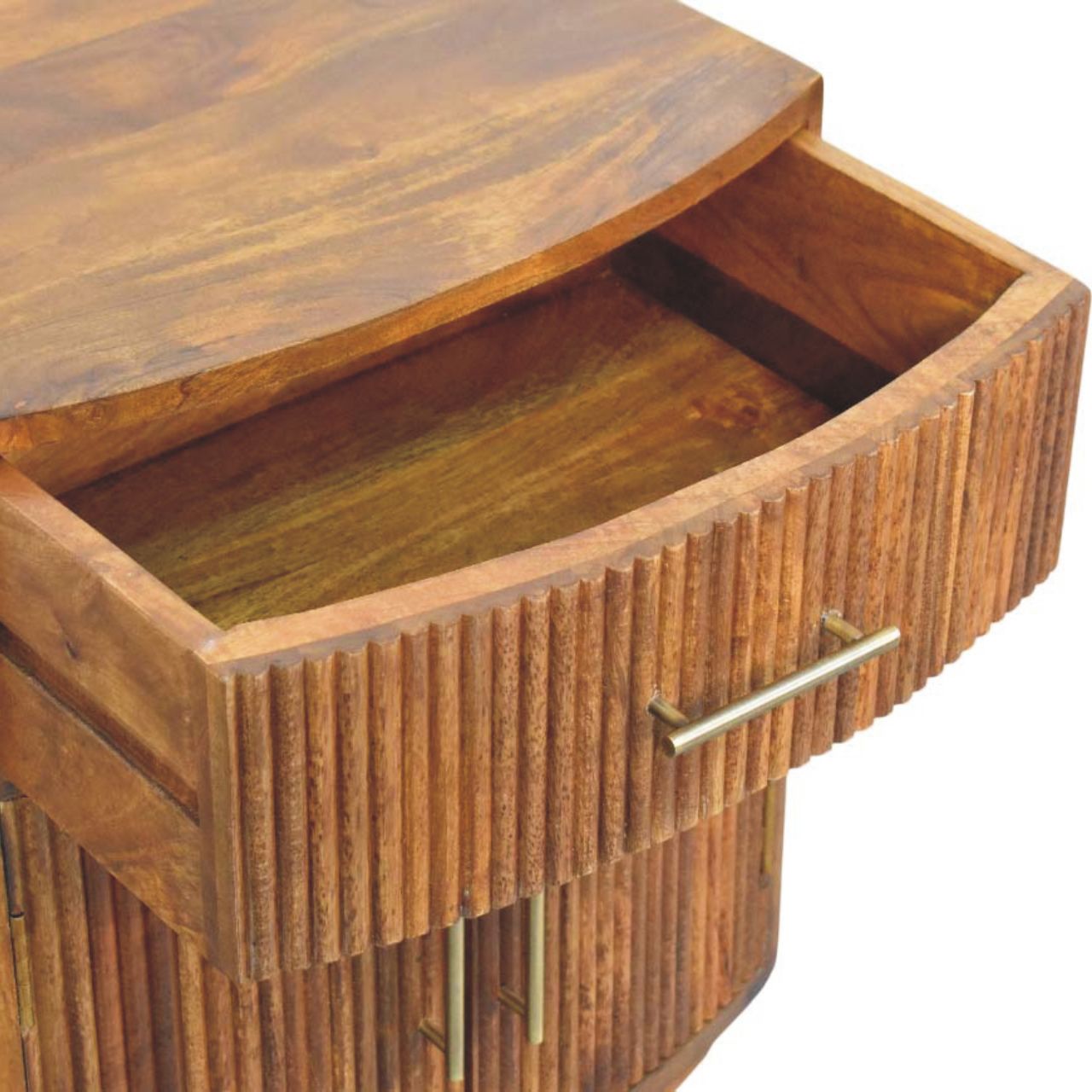 Solid Wood Curved Ribbed Bedside with Drawer Bedside | Oak Solid Mango Wood