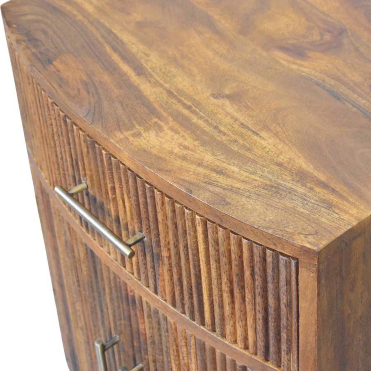 Solid Wood Curved Ribbed Bedside with Drawer Bedside | Oak Solid Mango Wood