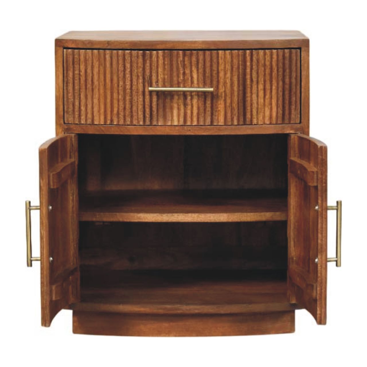 Solid Wood Curved Ribbed Bedside with Drawer Bedside | Oak Solid Mango Wood