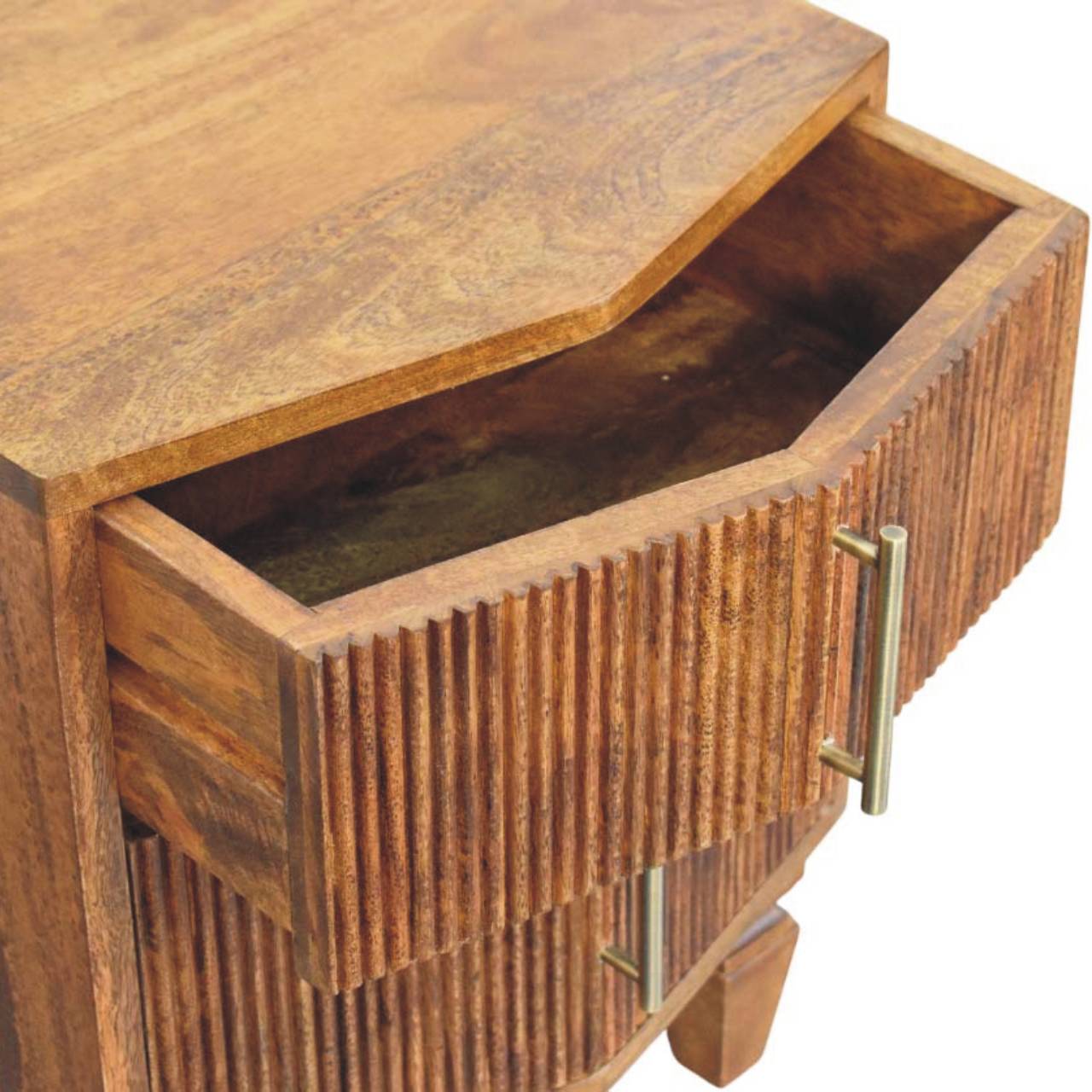 Louvre Bedside Unit Bedside Table | Oak Solid Mango Wood Fluted
