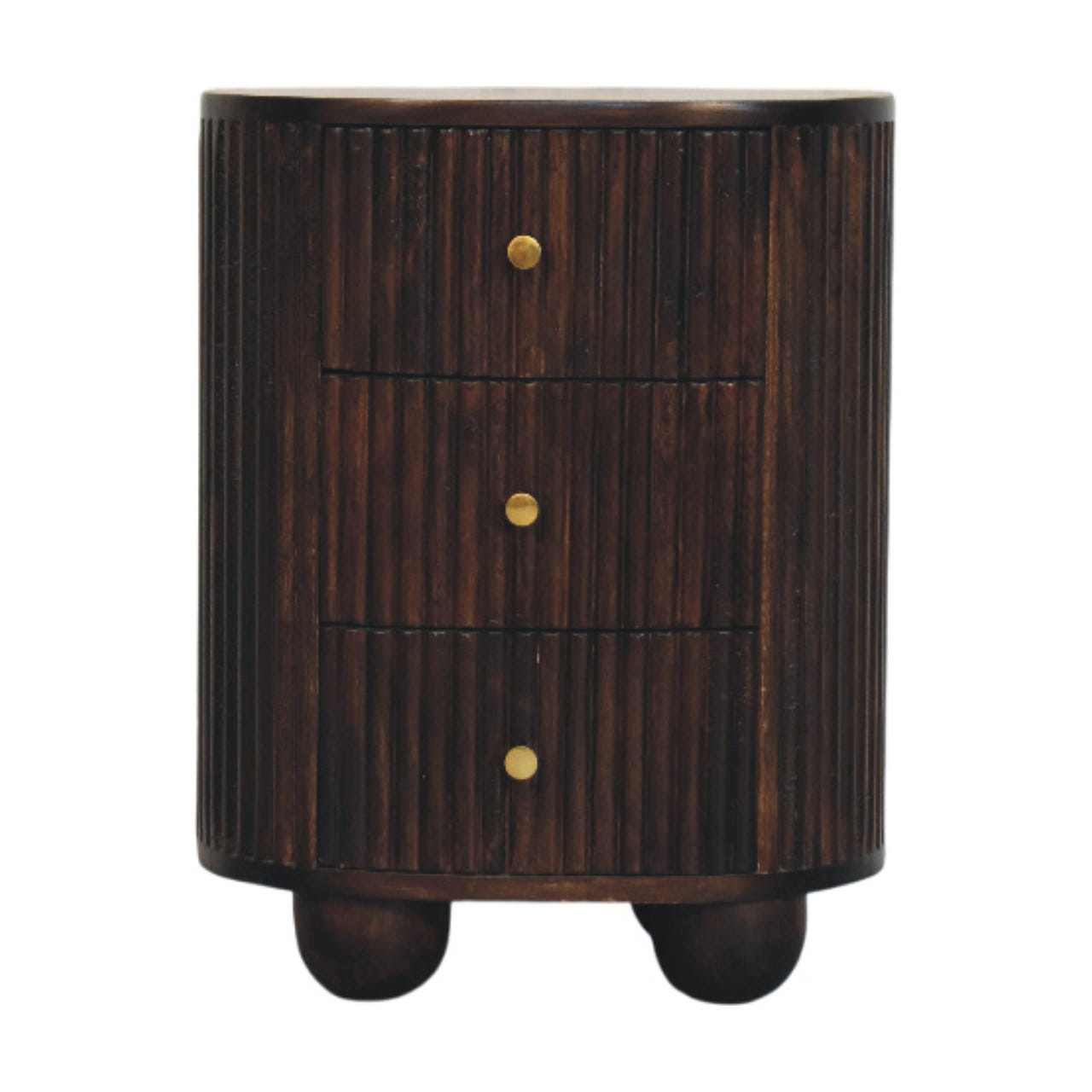 Curved Fluted 3-Drawer Bedside Table | Brass Velvet Default Title