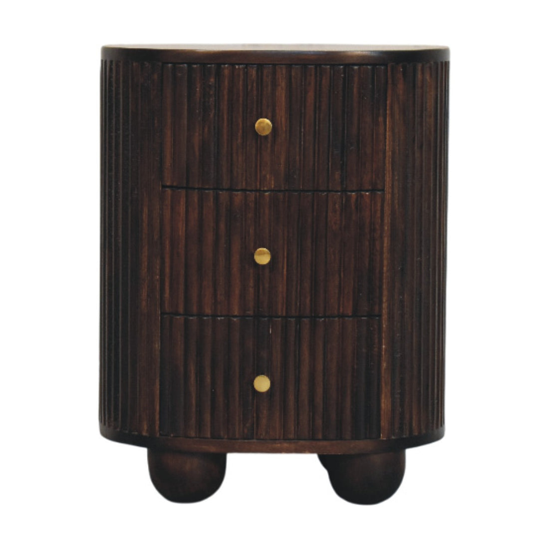 Curved Fluted 3-Drawer Bedside Table | Brass Velvet Default Title
